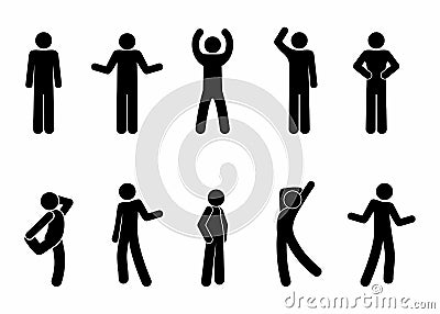 Stick figure positions set man Vector Illustration