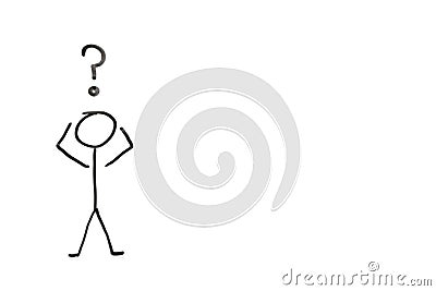 Stick figure with question mark depicting confusion over white background Stock Photo