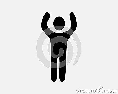 Stick Figure Raise Hand Icon. Stickman Man Person Raising Rejoice Praise Worship Joy Sign Symbol Vector Illustration