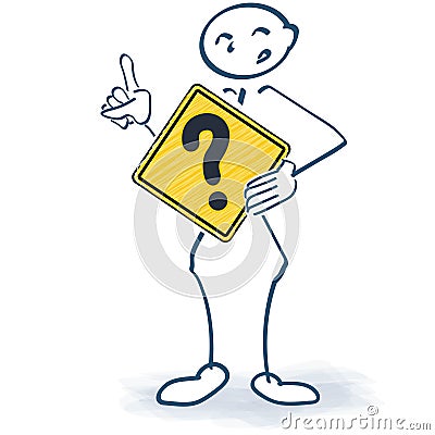 Stick figure with a sign with a question mark in front Vector Illustration