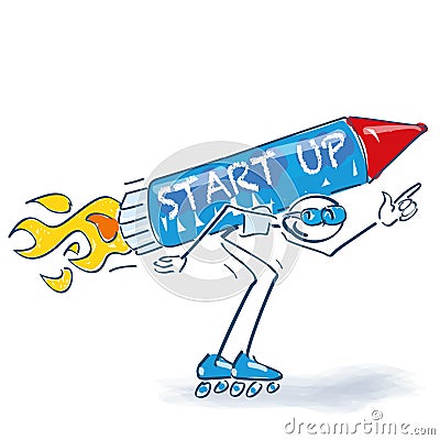 Stick figure with starting rocket and start up with roller skates Vector Illustration