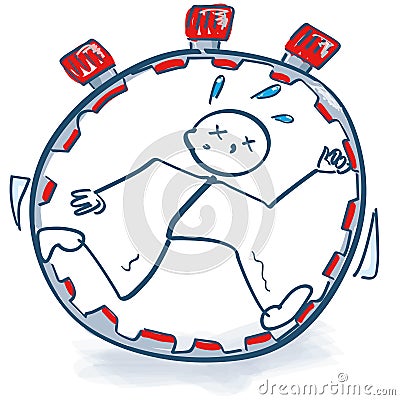 Stick figure in the stopwatch and time pressure Vector Illustration