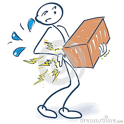 Stick figure suddenly has back pain while carrying a heavy package Vector Illustration