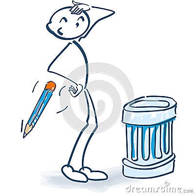 Stick figure with trash can Vector Illustration