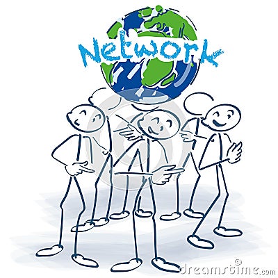 Stick figures and network around the world Vector Illustration
