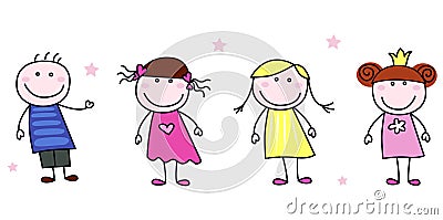 Stick figures - doodle children characters Vector Illustration