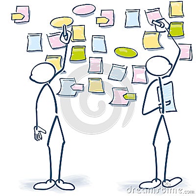 Stick figures filling out notes on the wall Vector Illustration