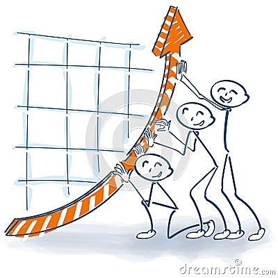 Stick figures pushing the sales up Vector Illustration