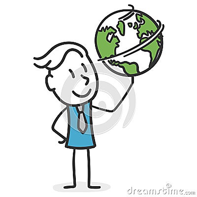 Stick man makes the world go round as he pleases Stock Photo