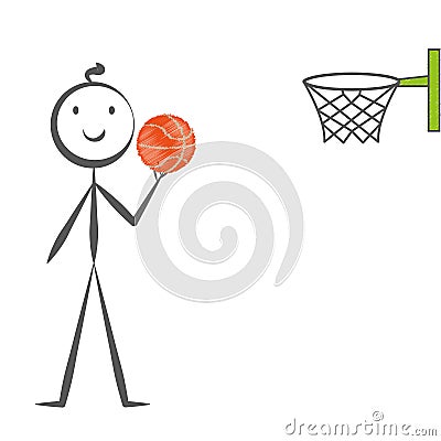 Stick man playing basketball hand drawn Cartoon Illustration