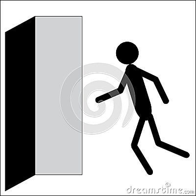 Stick man runs to the exit, icons warn of an emergency exit Vector Illustration