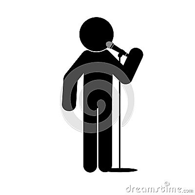 Stick man say into microphone Vector Illustration