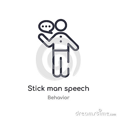 stick man speech outline icon. isolated line vector illustration from behavior collection. editable thin stroke stick man speech Vector Illustration