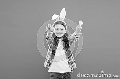 Stick to traditions. Cute bunny child celebrate Easter. Happy childhood concept. Spring holidays. Explore Easter and Stock Photo