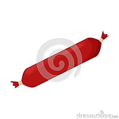 A stick of whole, boiled, smoked sausage. Meat product, Food ingredient. Ready-made food. Flat cartoon vector Vector Illustration