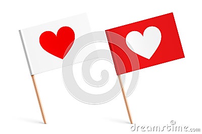 Sticked little paper flags with heart icons. Vector Illustration