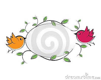 Natural banner, vector. Flying birds holding branches. Cartoon art design Vector Illustration