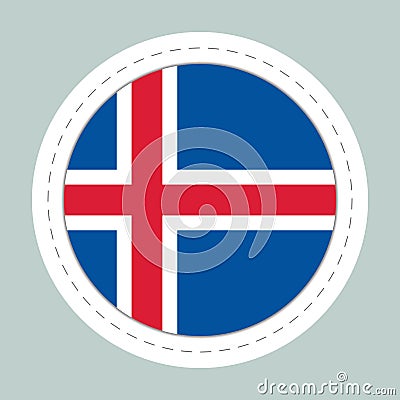 Sticker ball with flag of Iceland. Round sphere, template icon. Icelandic National symbol. Glossy realistic ball, 3D Vector Illustration