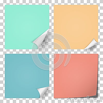 Sticker with bent corner. Set of four blank page curl i Vector Illustration