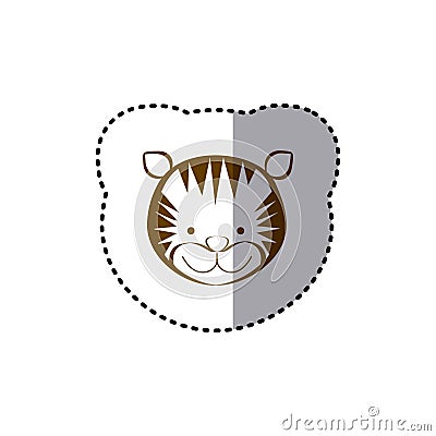 sticker with brown line contour of face of tiger Cartoon Illustration