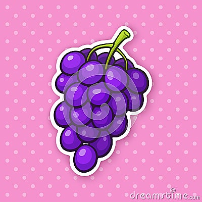 Sticker a bunch of grapes with round purple berries Vector Illustration