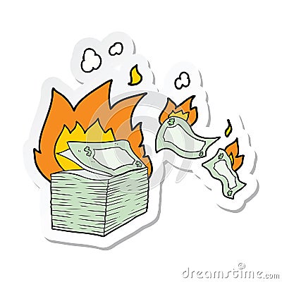 sticker of a burning money cartoon Vector Illustration