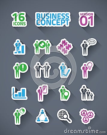 Sticker business icon set with long shadows Stock Photo