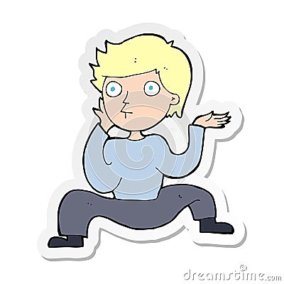 sticker of a cartoon boy doing crazy dance Vector Illustration