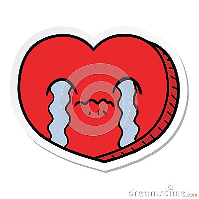 sticker of a cartoon crying love heart Vector Illustration