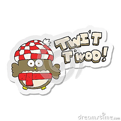 sticker of a cartoon cute owl singing twit twoo Vector Illustration