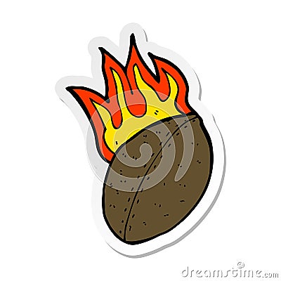 sticker of a cartoon flaming football Vector Illustration