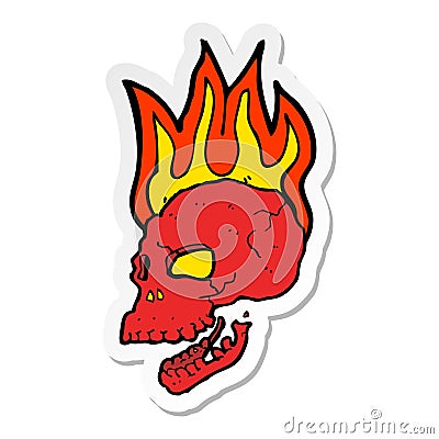 sticker of a cartoon flaming skull Vector Illustration