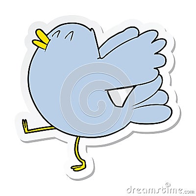 sticker of a cartoon flapping bird Vector Illustration