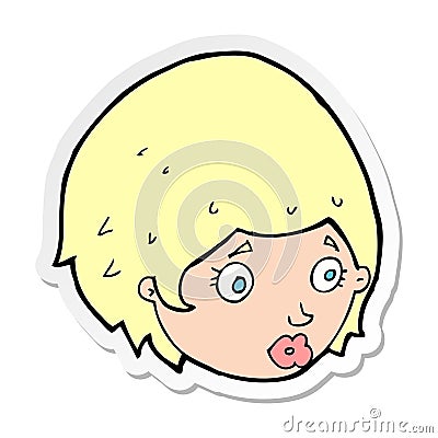 sticker of a cartoon girl with concerned expression Vector Illustration