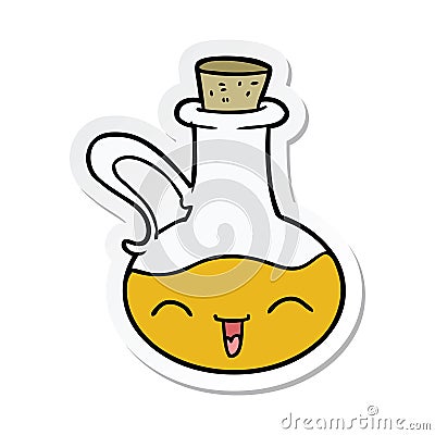 sticker of a cartoon happy bottle of olive oil Vector Illustration