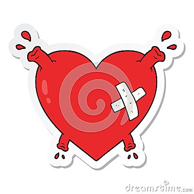 sticker of a cartoon heart squirting blood Vector Illustration