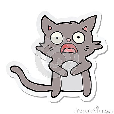 sticker of a cartoon horrified cat Vector Illustration