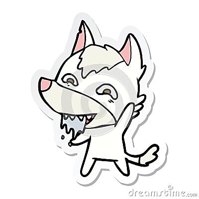 sticker of a cartoon hungry wolf Vector Illustration