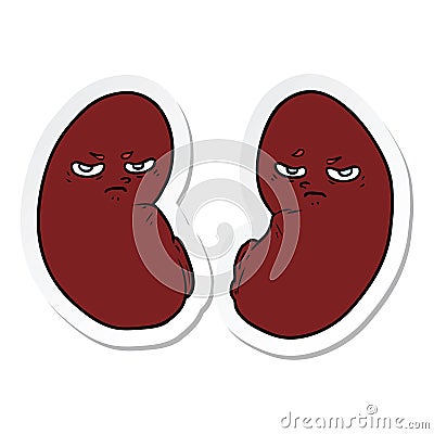 sticker of a cartoon irritated kidneys Vector Illustration