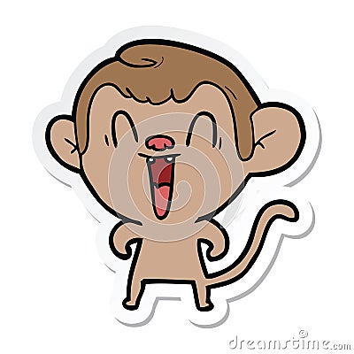 sticker of a cartoon laughing monkey Vector Illustration