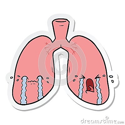 sticker of a cartoon lungs crying Vector Illustration