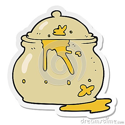 sticker of a cartoon messy mustard pot Vector Illustration