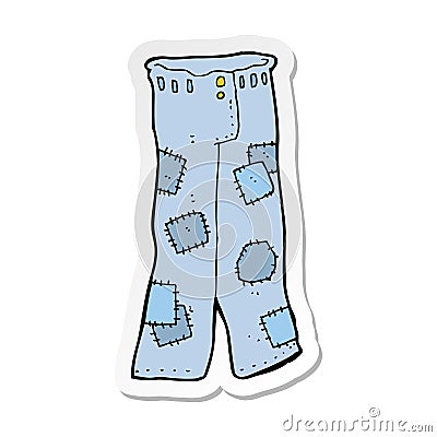 sticker of a cartoon patched old jeans Vector Illustration