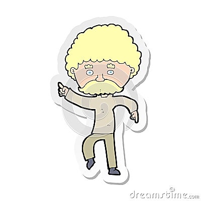 sticker of a cartoon seventies style man disco dancing Vector Illustration