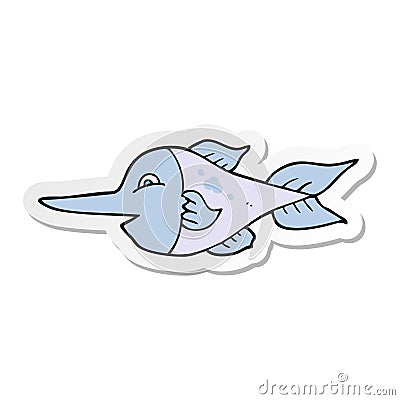 sticker of a cartoon swordfish Vector Illustration