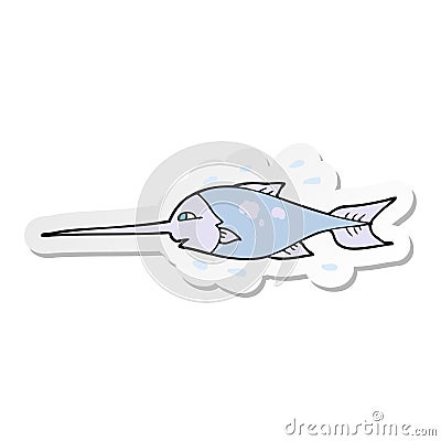 sticker of a cartoon swordfish Vector Illustration