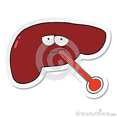 sticker of a cartoon unhealthy liver Vector Illustration