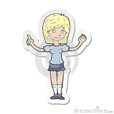 sticker of a cartoon woman explaining idea Vector Illustration