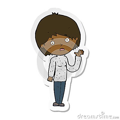 sticker of a cartoon worried woman Vector Illustration