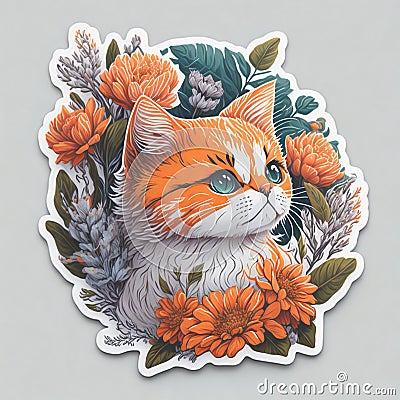 sticker cat with a flower Stock Photo